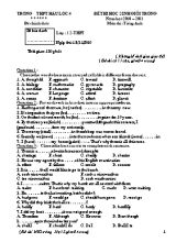 Đề thi chọn học sinh giỏi cấp trường Tiếng anh lớp 12 - Năm học 2010-2011 - Trường THPT Hậu Lộc 4